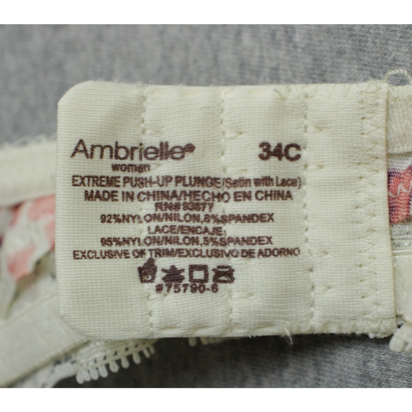 Ambrielle Bra 34C Push Up Padded Underwire Strap Floral Satin Lace - Picture 6 of 10